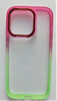Луксозен твърд гръб  кристално прозрачен за Apple iPhone 14 Pro 6.1 розово зелен кант 